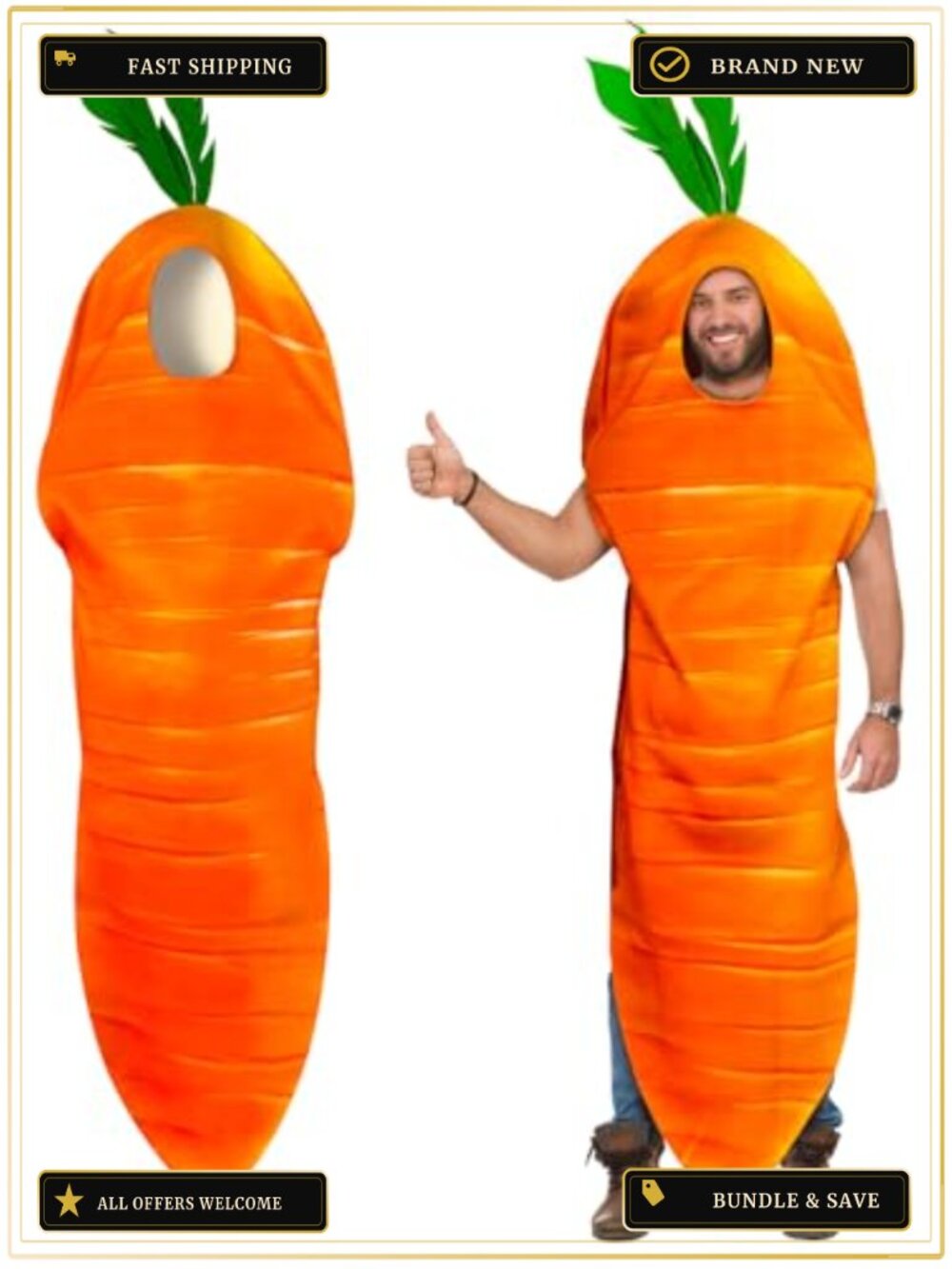 Adult Carrot Costume Sponge Food Halloween Theme Outfit One Size